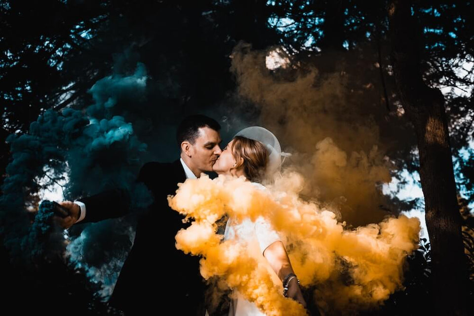 Wedding photography featuring smoke grenades